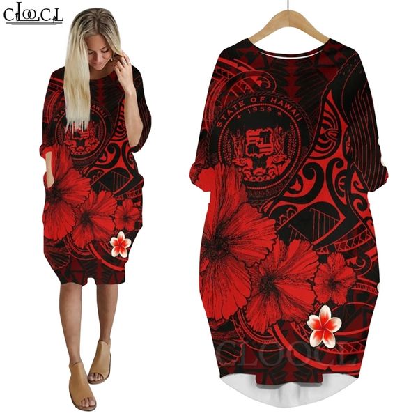 

women dress polynesian 3d pattern humpback whale with hibiscus daughter skirt long sleeve pocket female casual dresses w220616, Black;gray