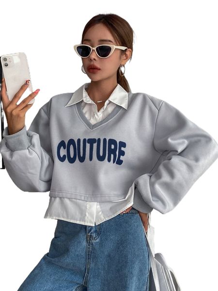 

dazy letter graphic 2 in 1 drop shoulder sweatshirt w3b2#, Black