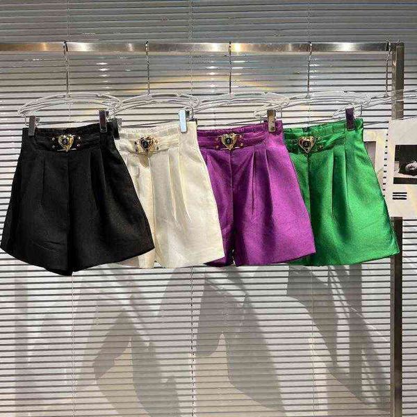 

premium summer collection high waist metal buckle wide leg shorts women gf336, White;black