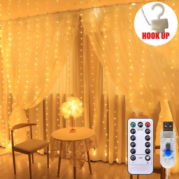 Strings LED USB Power Remote Control Cortina Luzes de Fada de Fada de Christmas Garland String Party Garden Home Wedding Decolado