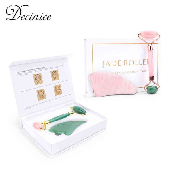 

mix color face lift massager jade roller set facial massage natural rose quartz stone beauty tool girl gift220429