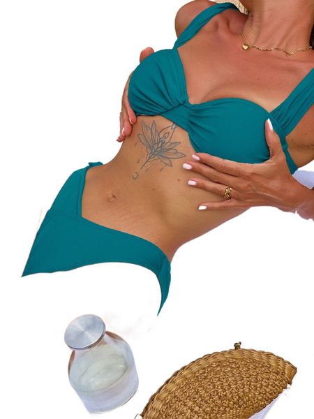 

bikinx solid ruched tie side bikini swimsuit x1zk#, White;black