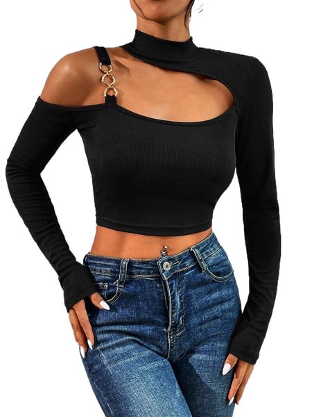 

cut out ring detail crop tee d8u6#, White