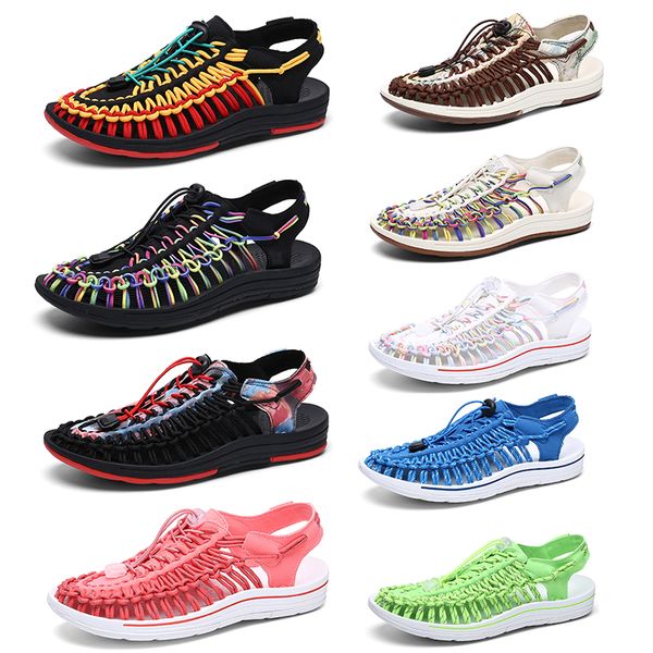 

designer brand sandals handcrafted braided rope summer breathable genuine leather black color slippers womens mens tainers bone beach slippe