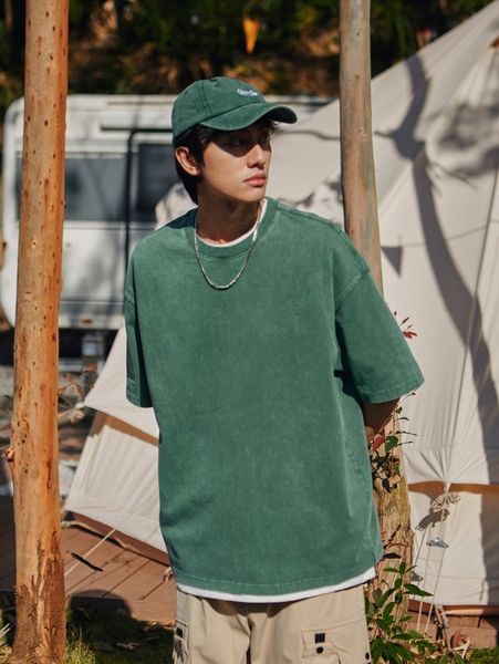 

men 1pc drop shoulder round neck tee without lining w5xr#, White;black