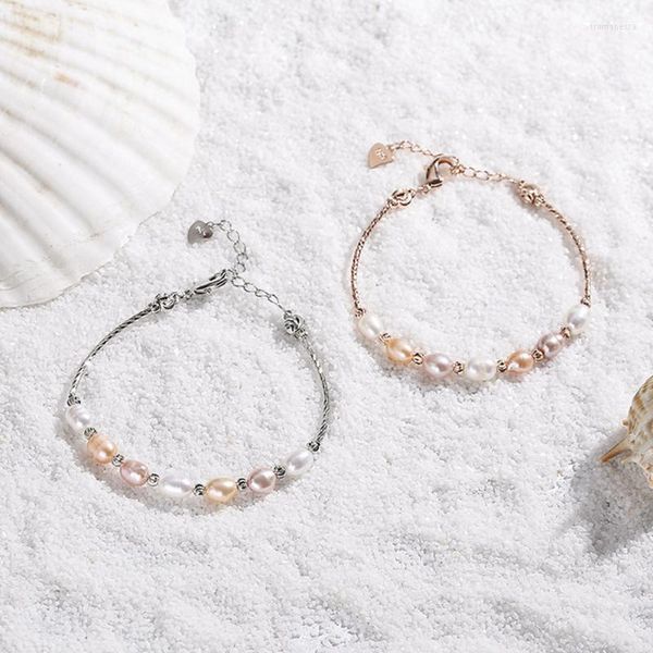 Catena a maglie Bracciali da donna Gioielli Perle d'acqua dolce naturali Bracciale con perline Chiusura a moschettone Bracciale regolabile ad alta lucentezza Amicizia Party Tru