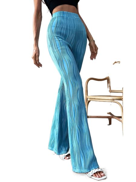 

textured flare leg pants 82xe#, Black;white