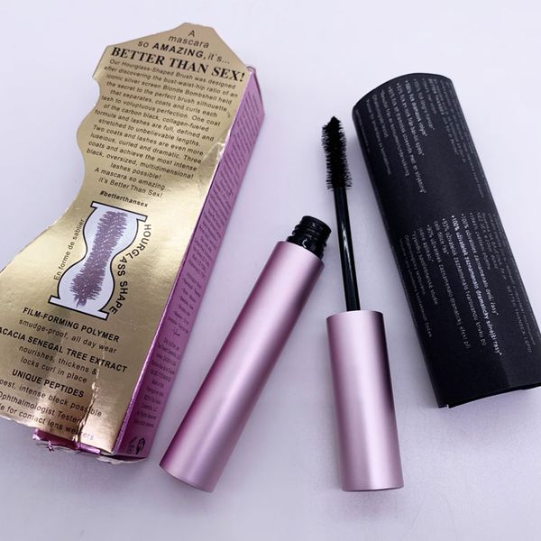 Alta Qualidade Sexo Mascara Black Cor mais volume 8 ml rímel cílios crocantes maquiagem longa durar o tubo de alumínio rosa face cosmética
