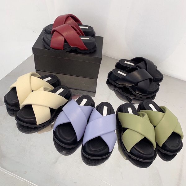 

bottom new thick casual beach flat slippers women real leather round toe luxury brand shoes summer obesity slip on lazy shoes mujer, Black