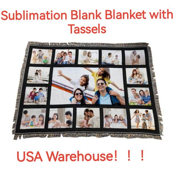 

local warehouse sublimation blank blanket with tassels heat transfer printing shawl wrap sofa sleeping throw blankets mixed color b6