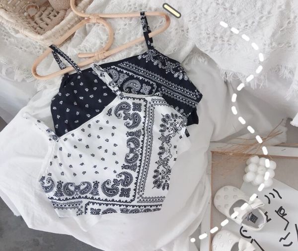 

girls' halter vest 2022 summer baby inner belly band trim short style wear strapless tank retro camisole, Blue