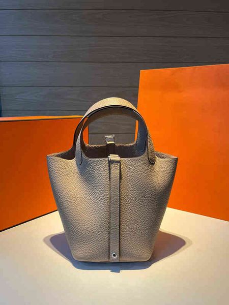 

original leather pure hand sewn togo vegetable basket h high-end women's bag bucket litchi pattern