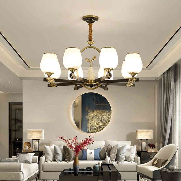 

pendant lamps light luxury chinese all copper living room chandelier restaurant atmosphere household lamps villa duplex building simple
