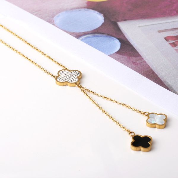 

ladies shell clover pendant necklace 18k gold stainless steel jewelry for women, Silver