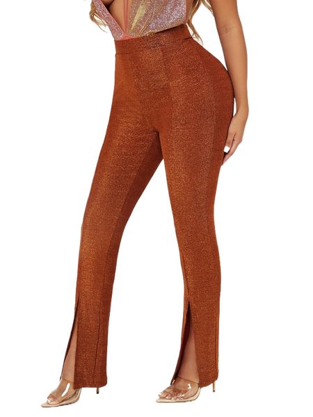 

sxy high waist slit hem glitter pants z5mn#, Black;white
