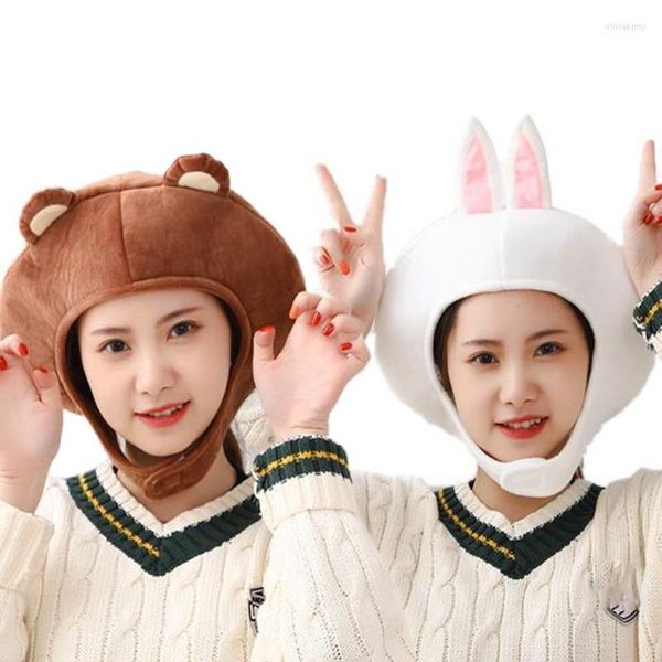 Beanie/Skull Caps Novità Divertente Cartoon Animal Short Plush Hat Brown Bear White Ears Hood Copricapo Cap Holiday Cosplay Po Puntelli Oliv22