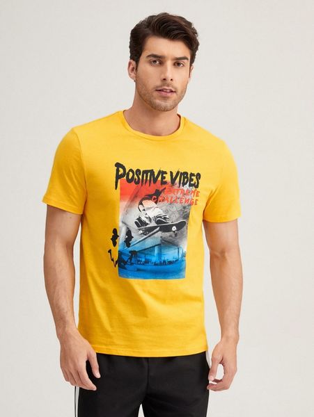

men drop shoulder figure & letter pattern tee f1f4#, White;black