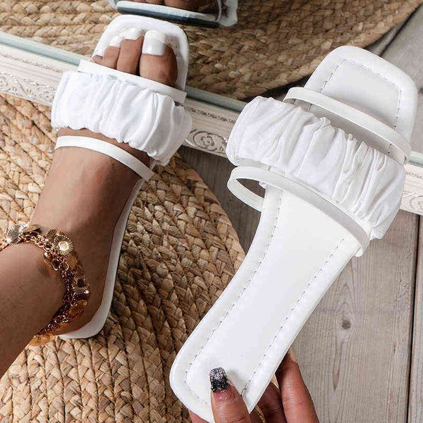 

slippers ruched strap slide sandals women outdoor 2022 summer flat personality nonslip beach 220301, Black