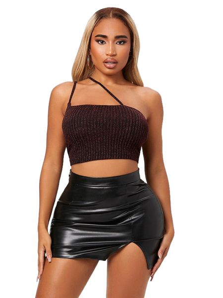 

sxy asymmetrical neck crop cami 33ly#, White