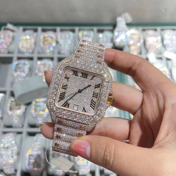 

luxury mens watch movement watches for men iced out watch moissanite watch wristwatch mechanical automatic designer watches diamond watch mo, Slivery;brown