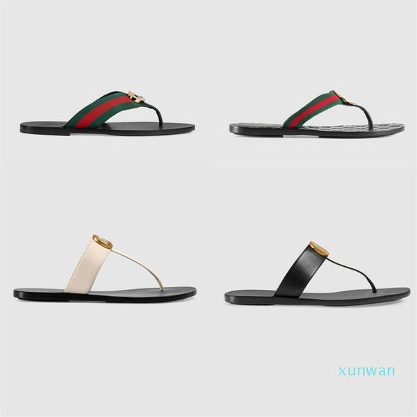 

slipper designer slide summer sandals fashion men beach indoor flat flip flops leather lady women shoes ladies slippers size 35-45326n, Black