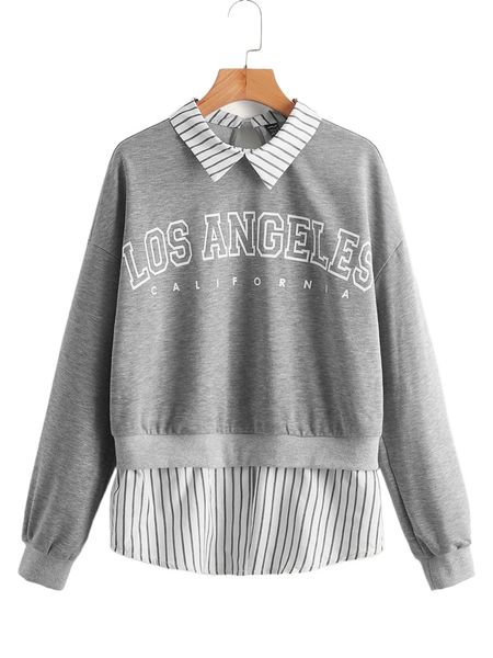 

letter print cut out striped drop shoulder sweatshirt s4qh#, Black