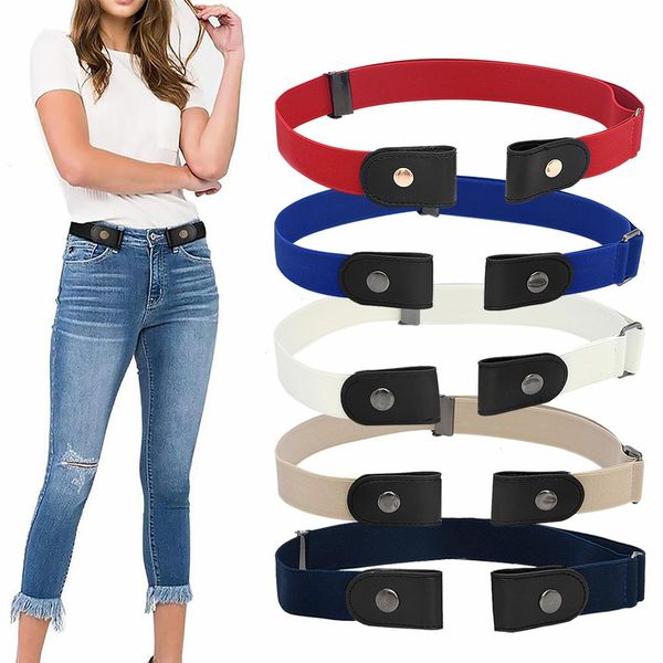 

fashion womens punk style buckle-belt ladies jeans dress slim sports elastic no buckle, Black;brown