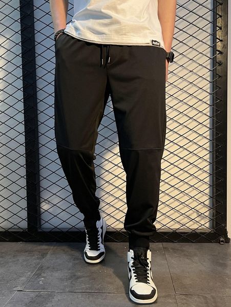 

men drawstring waist slant pocket sweatpants p3pm#, Black