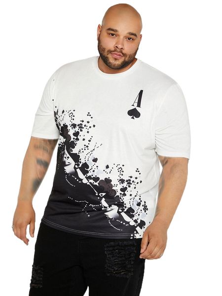 

extended sizes men playing card print tee c23n#, White;black