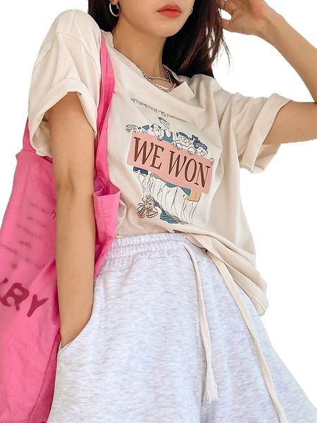 

dazy figure & slogan graphic drop shoulder tee k1eg#, White