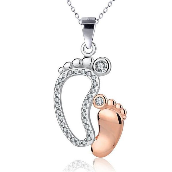

6pcs hanging trend cute foot shape pendant necklace for mother's day gift, Silver