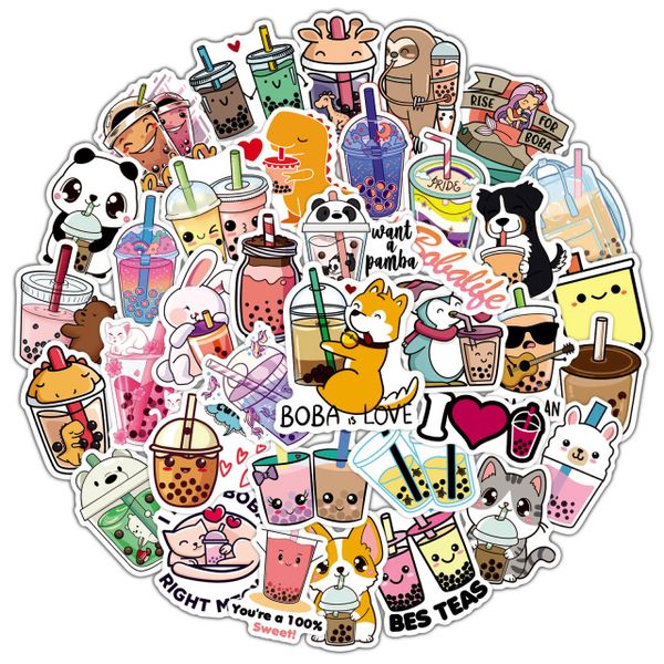50 Stück niedliche Cartoon-Perlenmilchtee-Aufkleber-Set für Mädchen, Boba Bubble Teas, Aufkleber für DIY-Briefpapier, Gepäck, Koffer, Laptop, Gitarre, PC, Wasserflaschen