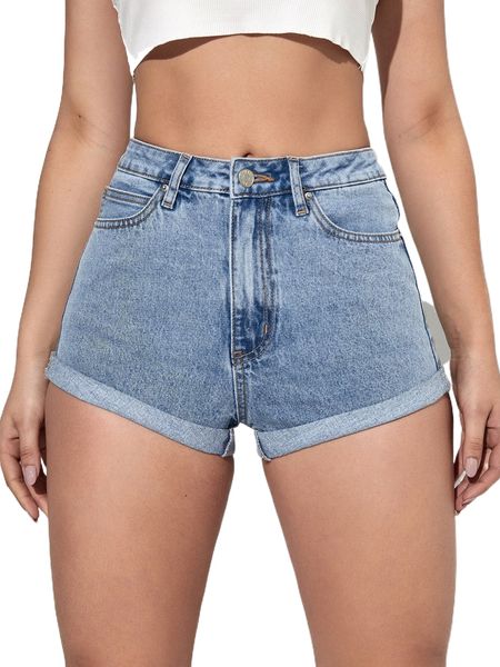 

roll up hem denim shorts q64t#, White;black