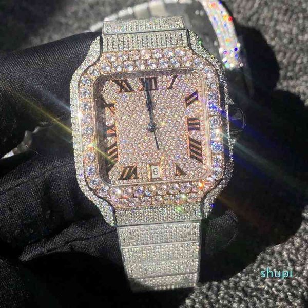 

diamond watch iced out big bezel frameless set automatic 2824 movement 40mm 5 colour silver rose gold dial waterproof, Slivery;brown