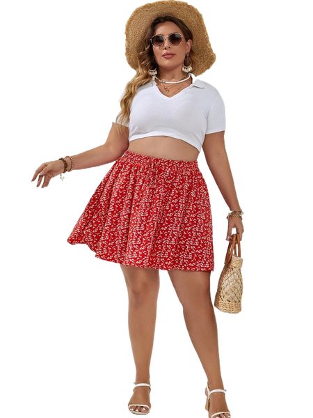 

plus ditsy floral knot front skirt f1qp#, Black