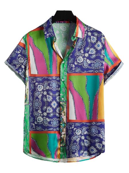 

men paisley scarf print shirt t48y#, White;black