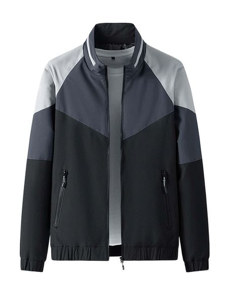 

men color block zip pocket jacket without tee a3oy#, Black;brown