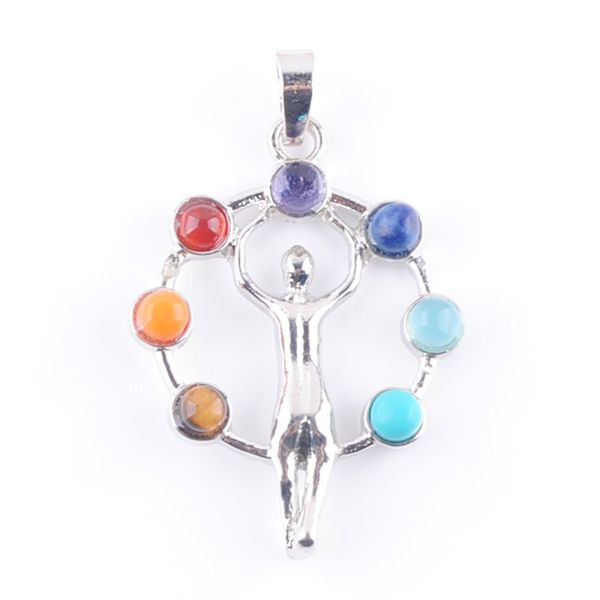 

multicolor natural gemstone reiki chakra pendant god art healing charm bead for women man necklace jewelry dn3270, Silver