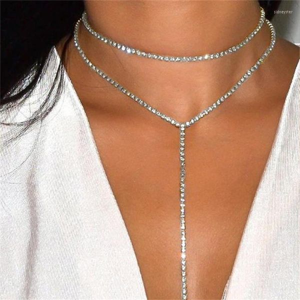 Catene a forma di collana multistrato per le donne Catena a strato singolo Semplice strass Collare lungo Girocollo Gioielli da sposa Catene regalo Sidn22