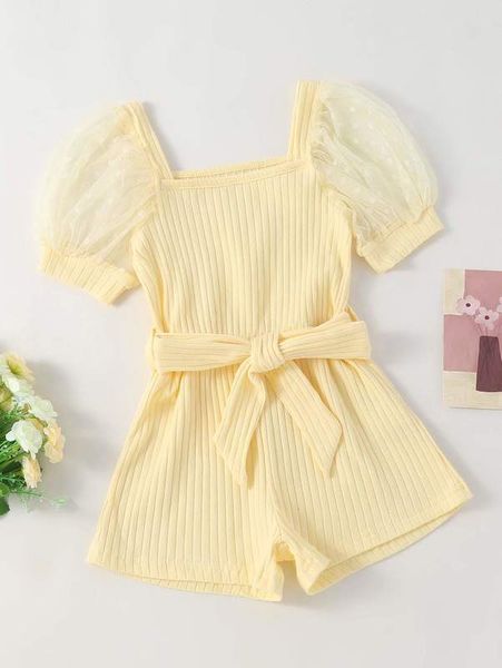 

toddler girls mesh panel rib-knit belted romper she, Blue