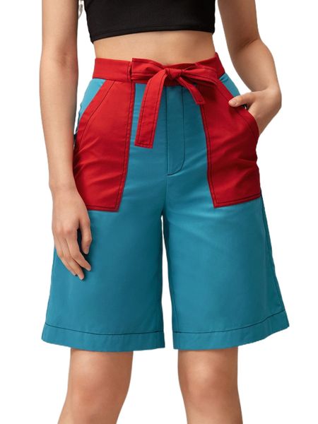 

x sheree toh colorblock belted slant pocket shorts x37m#, White;black