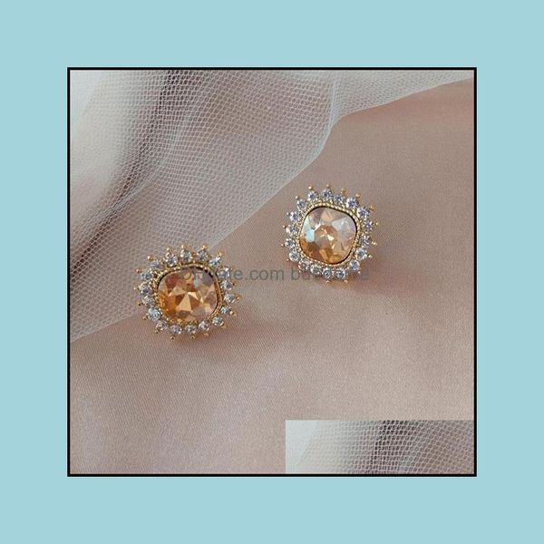 

stud earrings jewelry s1632 fashion s925 sier post squre rhinstone drop delivery 2021 dhgvr, Golden;silver