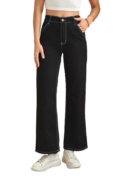 

frenchy stitching wide leg jeans u4lm#, Blue