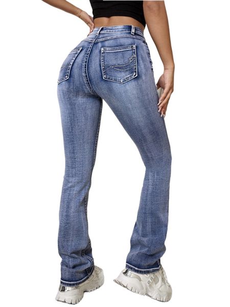 

high waist washed jeans e3pv#, Blue