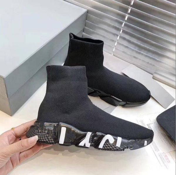 

new men's and women's knitted shoes elastic socks breathable heightened thick-soled martin boots couple sneakers shoes 35-45, Black