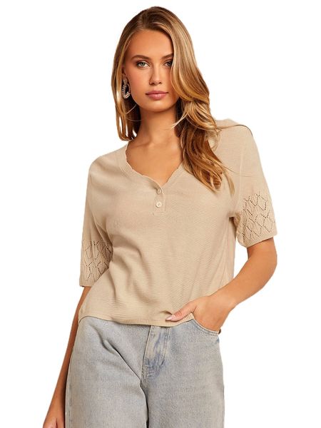 

elastic detail button front knit r44e#, White;black