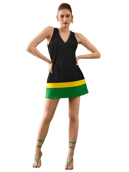 

colorblock tunic dress e7vj#, Black;gray