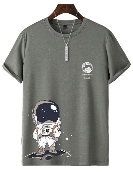 

men astronaut & letter graphic tee z5sf#, White;black
