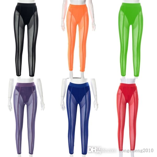 

2022 womens mesh leggings trousers designer perspective sheer long pants high waist splicing comfortable yoga pants, Black