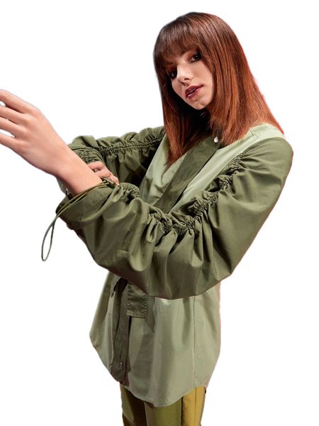 

x minosone two tone drawstring blouse j12x#, White